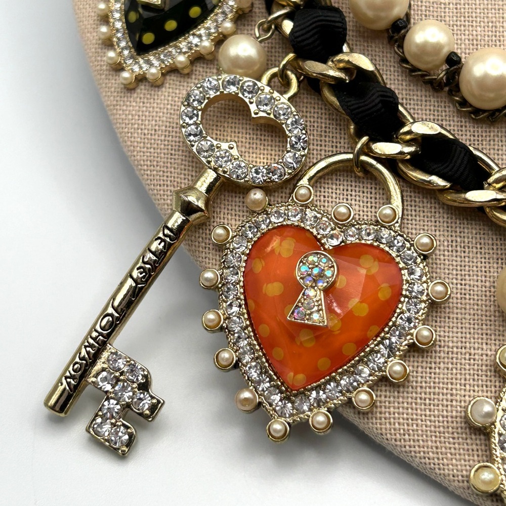 Rare Vintage Betsey Johnson Pigs Fly Polka Dot Pearl Heart Piggy Necklace 18-20” - Picture 6 of 14
